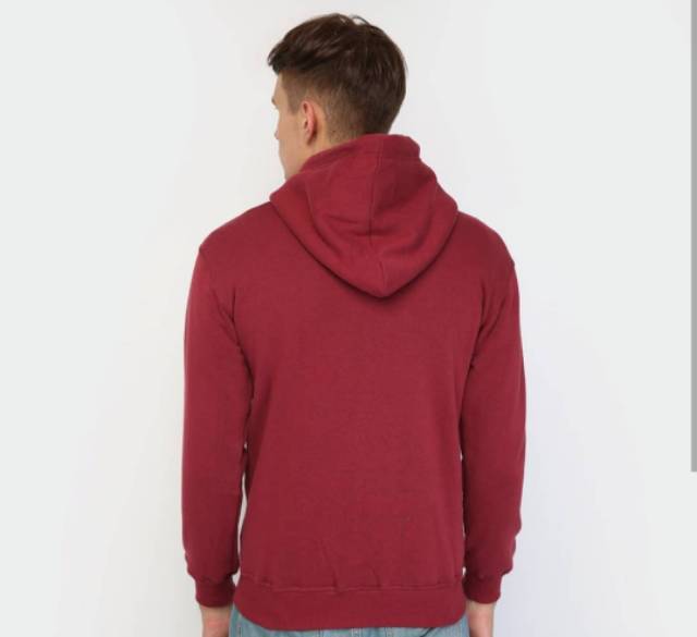 Jaket sweater polos hoodie zipper merah maroon murah