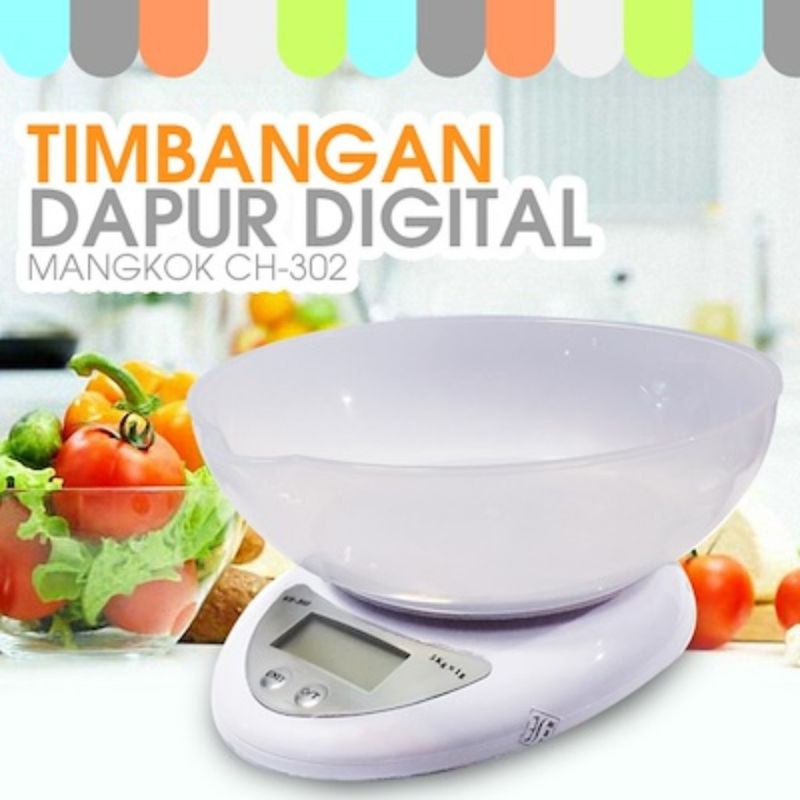 [BISA COD] Timbangan Dapur Digital Mangkok CH-302 Electronic Kitchen Scale 5kg