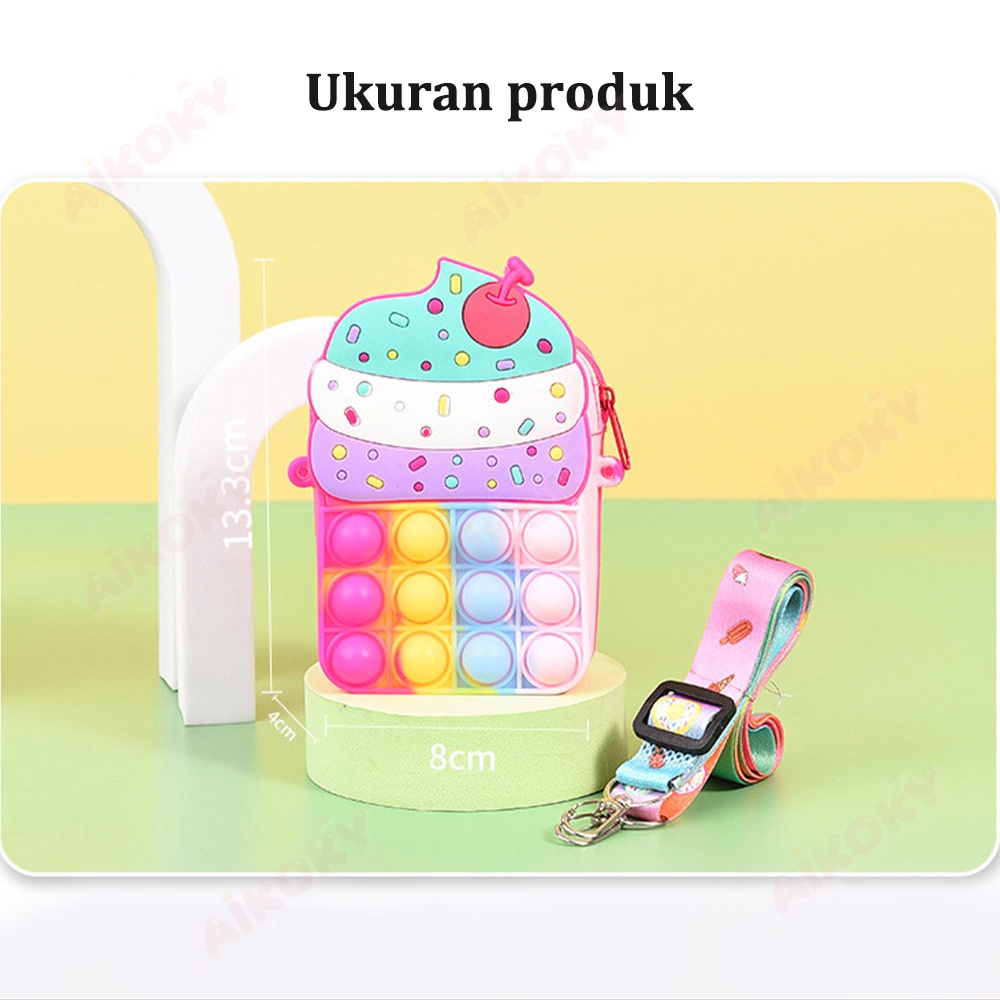 Aikoky Tas selempang anak perempuan/Tas anak pop it ice cream