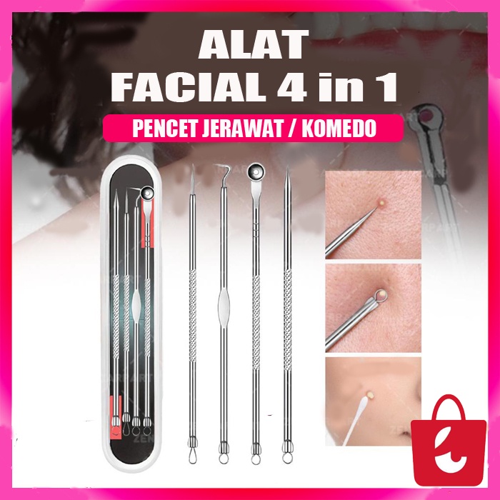 [Ready Stock] Alat Facial Pencet Jerawat Komedo 4in1 4 in 1 4pcs Pinset Komedo Set