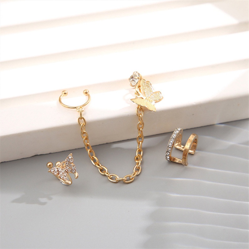 Anting Klip Tulang Telinga 925 Silver Needle Model Kupu-Kupu Rumbai Asimetris Gaya Korea Untuk Wanita