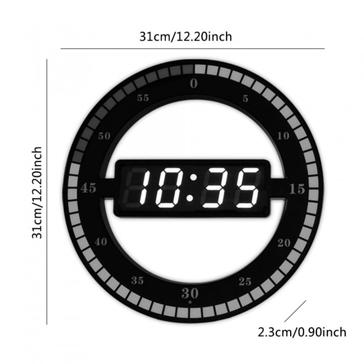 Creative Mute Hanging Wall Clock Digital LED Display - HC-012