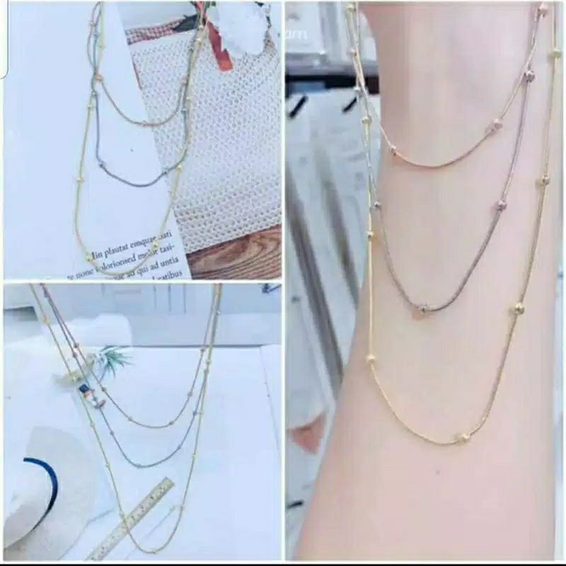 Kalung Rantai 3Layer Model Belut Warna Gradiasi Titanium Antikarat
