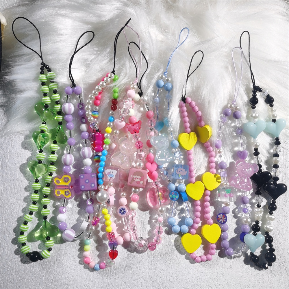 Tali Lanyard Rantai Manik-Manik Abacus Mutiara Akrilik Warna-Warni Anti Hilang Untuk Case Hp