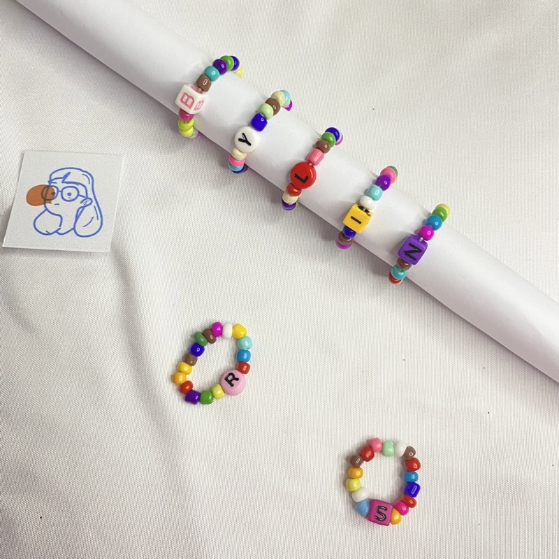 cincin manik inisial/ cincin kpop/ cincin huruf korea