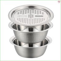 Baskom  Stainless 3 in 1 Parutan Baskom Saringan Cuci Sayur Stainless (3pcs)