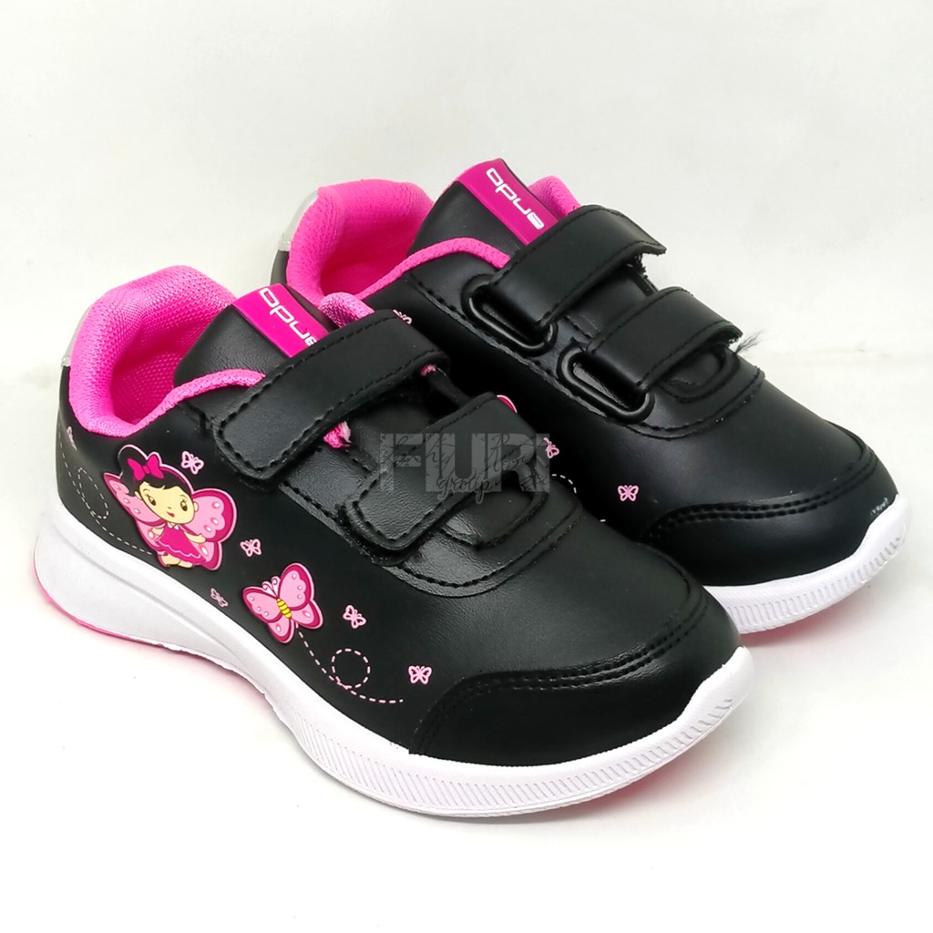 FIURI - ANDO ORIGINAL -  LILY FLY PEREKAT 29-32 HITAM PINK - SEPATU SNEAKERS KANVAS SOL KARET ANAK KECIL PEREMPUAN  - SEPATU PERI KUPU-KUPU KETS LUCU FASHION TRENDY - SEPATU SEKOLAH PAUD TK KRETEKAN PEREKAT CEWEK MURAH PROMO DISKON BONUS KAOS KAKI