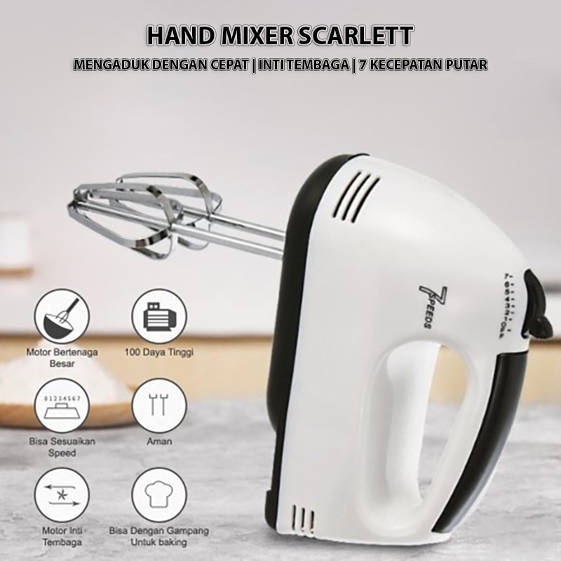 Hand Mixer Scarlett - Pengaduk 7 Kecepatan Otomatis Murah