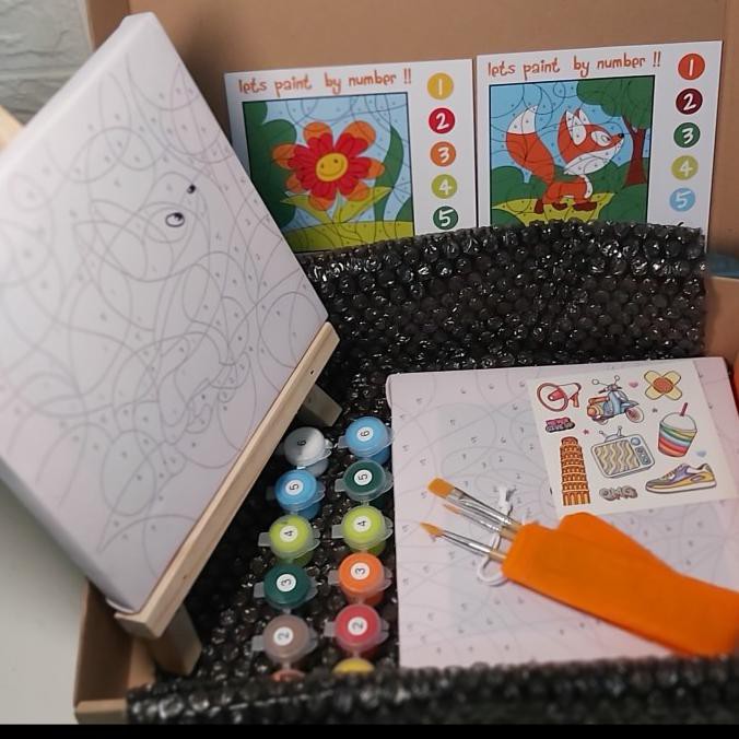 

Melukis / Paint By Number Kit Full Set for Kids : Fox and Flower