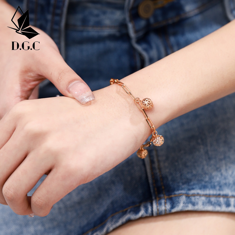 ♥Moya0158✨Gelang Titanium Wanita Anti Karat Asli Fashion Hollow Desain Bola Aksesoris Gelang Serut Emas D203