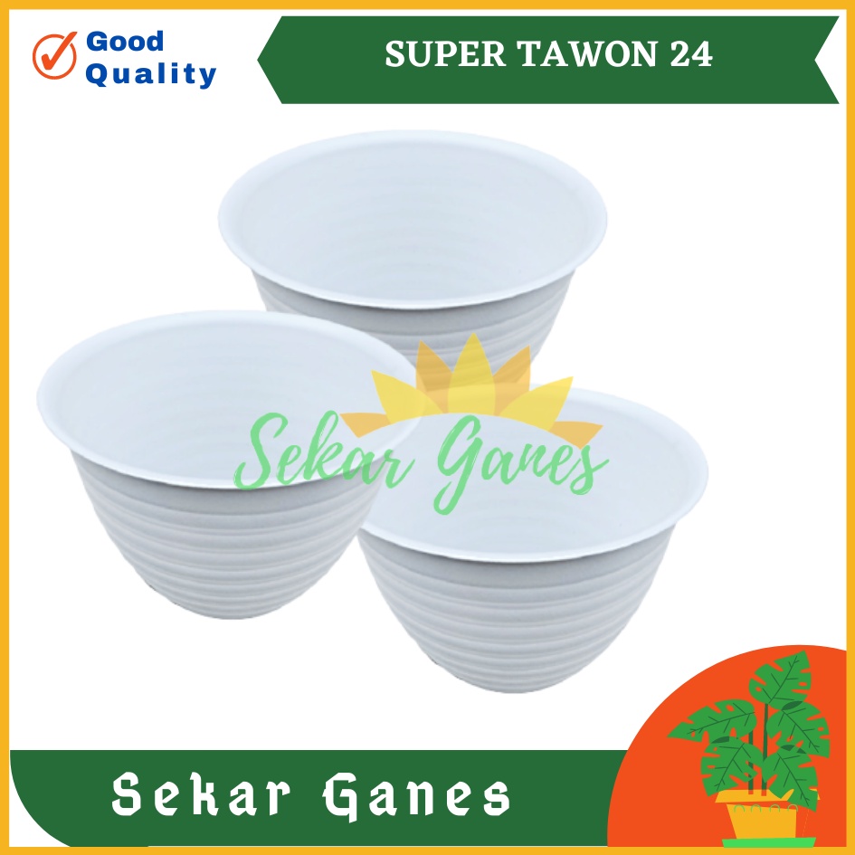 POT SUPER TAWON 24 CM PUTIH TAWON POT PLASTIK 24CM VAS POT BUNGA - pot tanaman hias aglonema OK