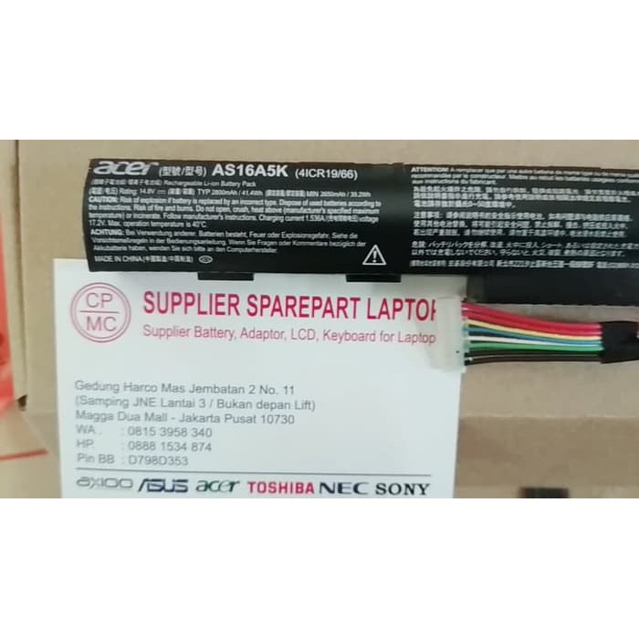 baterai for Acer AS16A5K , AS16A5K (4ICR19/66) , AS16A7K , AS16A8K