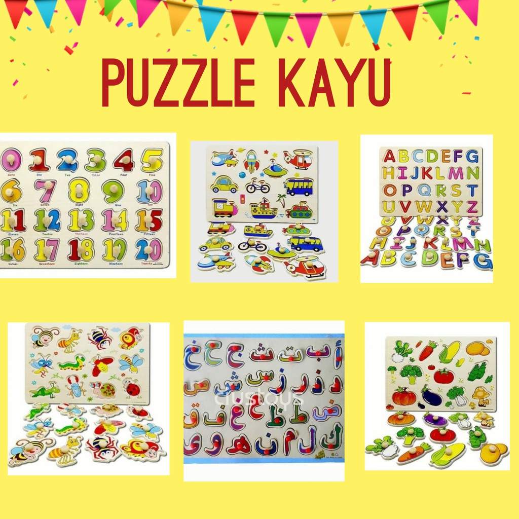 Mainan Pazel Pazzel Puzzle Kayu Game Huruf Angka Hewan Buah Kendaraam Edukasi Edukatif Anak