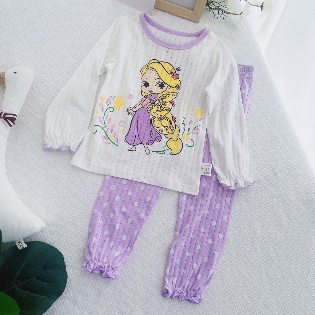 Piyama Anak perempuan impor motif Princess Elsa/Mermaid/Alice/SnowWhite/Rapunzel/Aurora