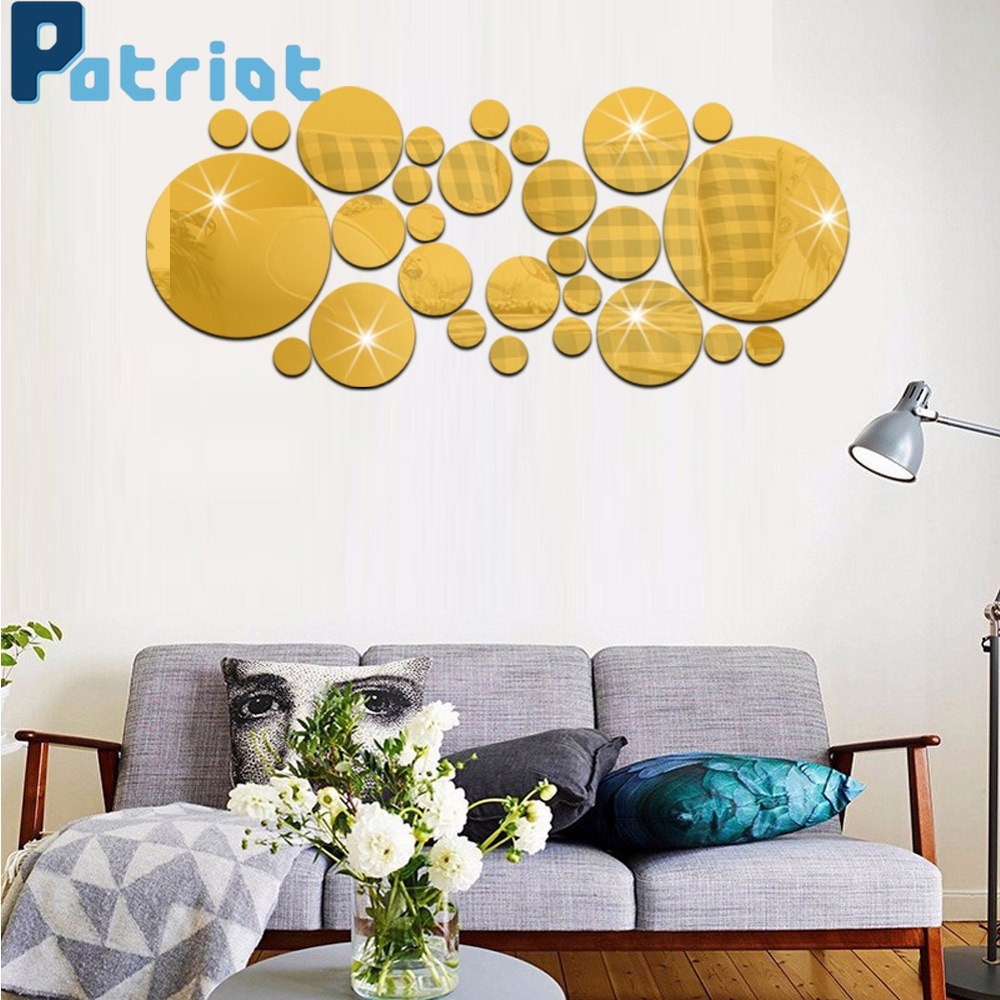 [ 3D DIY Acrylic Gold Polka Dots Wall Stickers Decorations  for Home Living Room Bedroom Kids Room ]