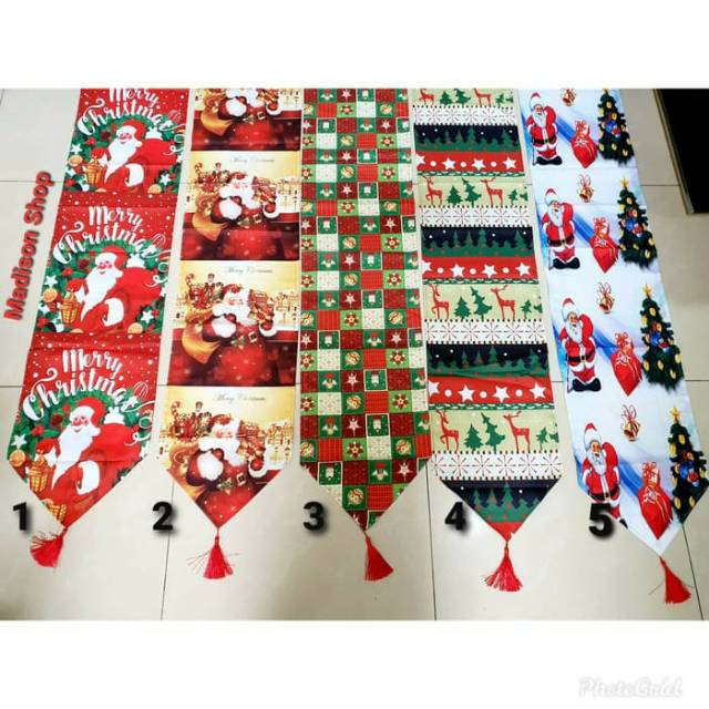 Taplak Meja Natal Santa Murah Dekorasi Table Runner Merry Christmas