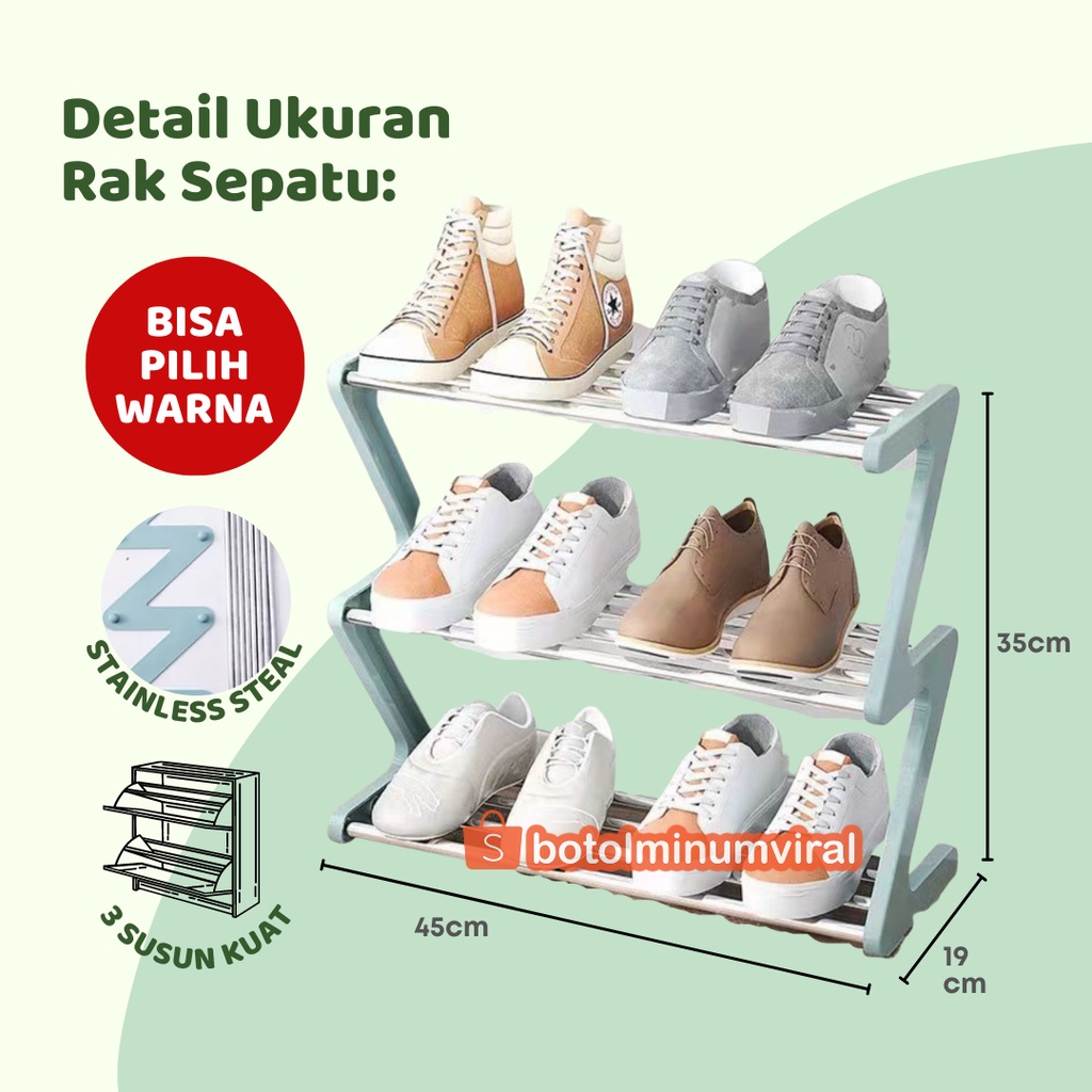 Tempat Rak Sepatu Sandal 3 Susun Stainless Steal Serbaguna Premium