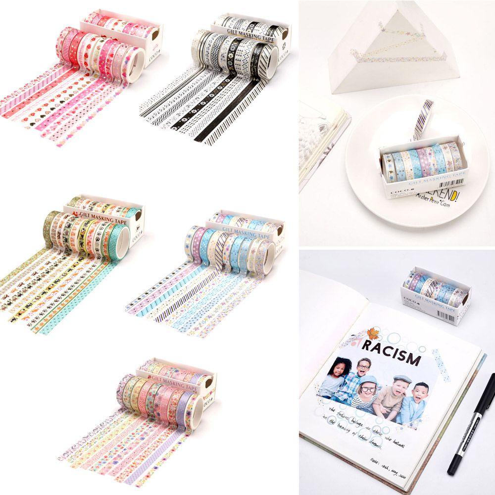 R-flower 10 Rol / Set Tape / Selotip Washi Motif Bunga / Hati Untuk Dekorasi Scrapbook DIY