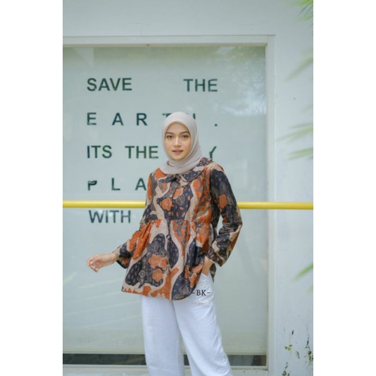 M-L-XL-XXL Batik wanita ASJ SA HRB026 Kenongo Kemeja Tosca Pendek-Motif 7