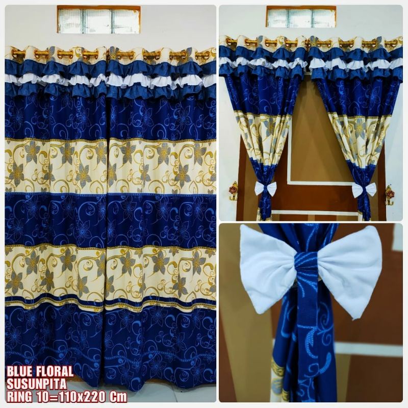 GORDEN RUMBAI SUSUN PITA SEMOKRING 10 MOTIF BLUE FLORAL