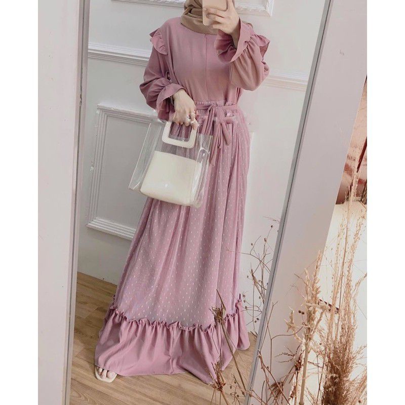 Baju Gamis Wanita Remaja Murah NB /XL Letsmuslimah Cewek Muslim Hijab Syari Muslimah 2022 Terbaru Lt-NVT PINK
