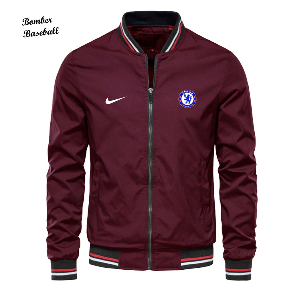 Jaket Baseball Taslan Murah Pria Logo Chelsea bahan Halus Dan Tebal / Jaket Bisboll Pria Original As