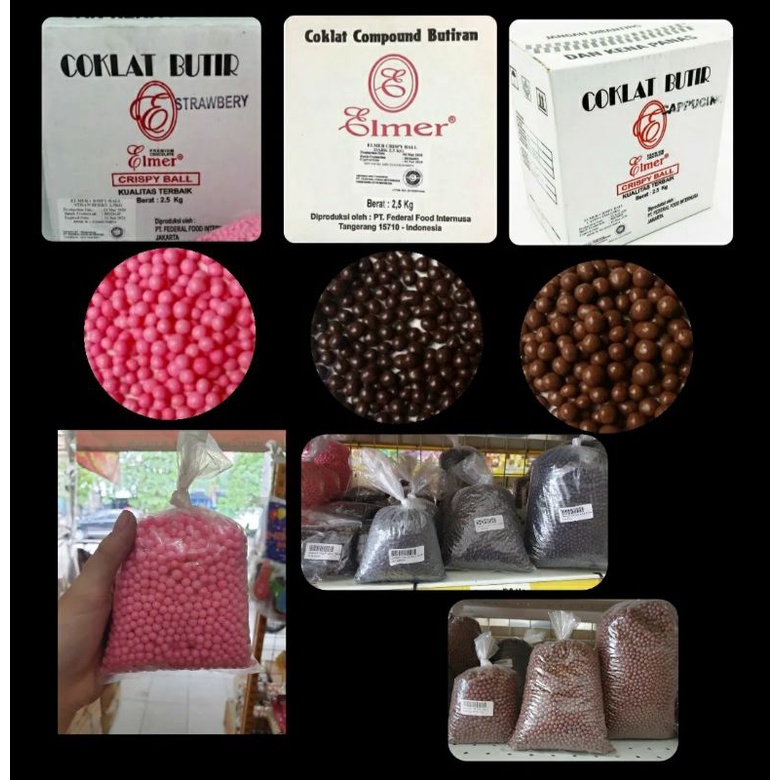 

COKLAT CRISPY BALL ELMER 250Gr (REPACK) - Coklat, Cappucino, Stawberry