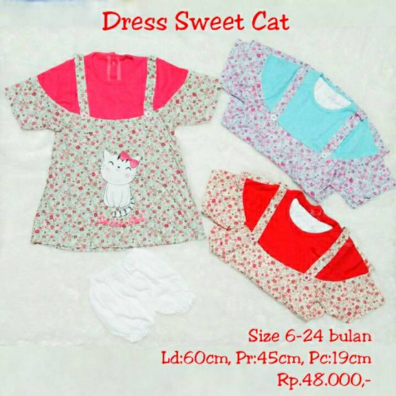 Dress baby Bunga Kucing 6 9 12 18 24 bulan Lucu Murah Branded