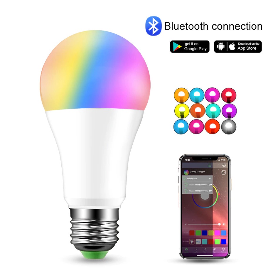 Smart Light Bulb Bluetooth Bohlam LED RGB E27 15W Mirip bardi smart lamp