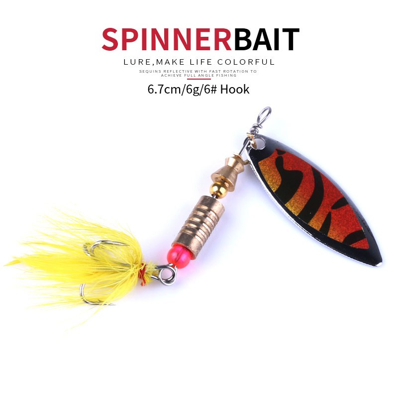 HENGJIA 1Pc 6.5cm/6.0g Umpan Pancing Spoon Sequin Bahan Metal dengan Bulu untuk Outdoor Fishing Lure