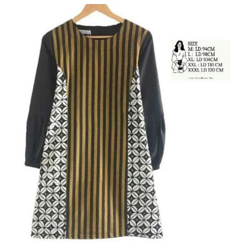 Kultura_Dress Tunik Batik Asli Solo Kombinasi Lurik Dan Kain Toyobo Cocok Untuk Segala Acara Termasu