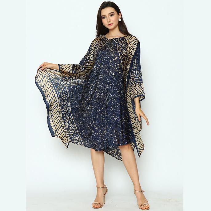 RINJANIE AVON - BATIK DRESS - DRESS BOMBAI LAYER NAVY GOLD Termurah