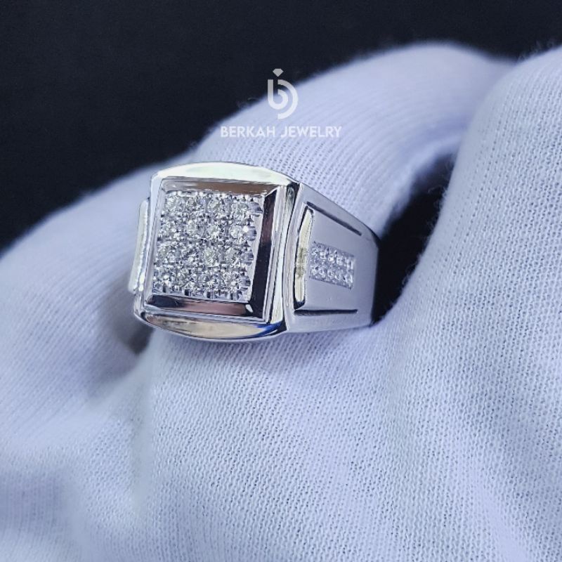 Cincin pria cowok berlian asli natural diamond perak palladium