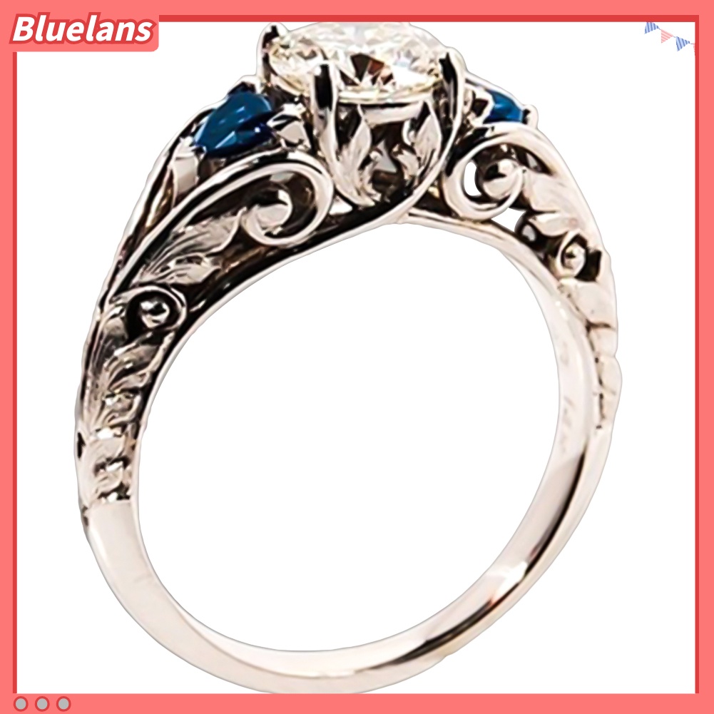 Bluelans Glitter Round Rhinestone Inlaid Hollow Band Ring Bridal Engagement Jewelry Gift