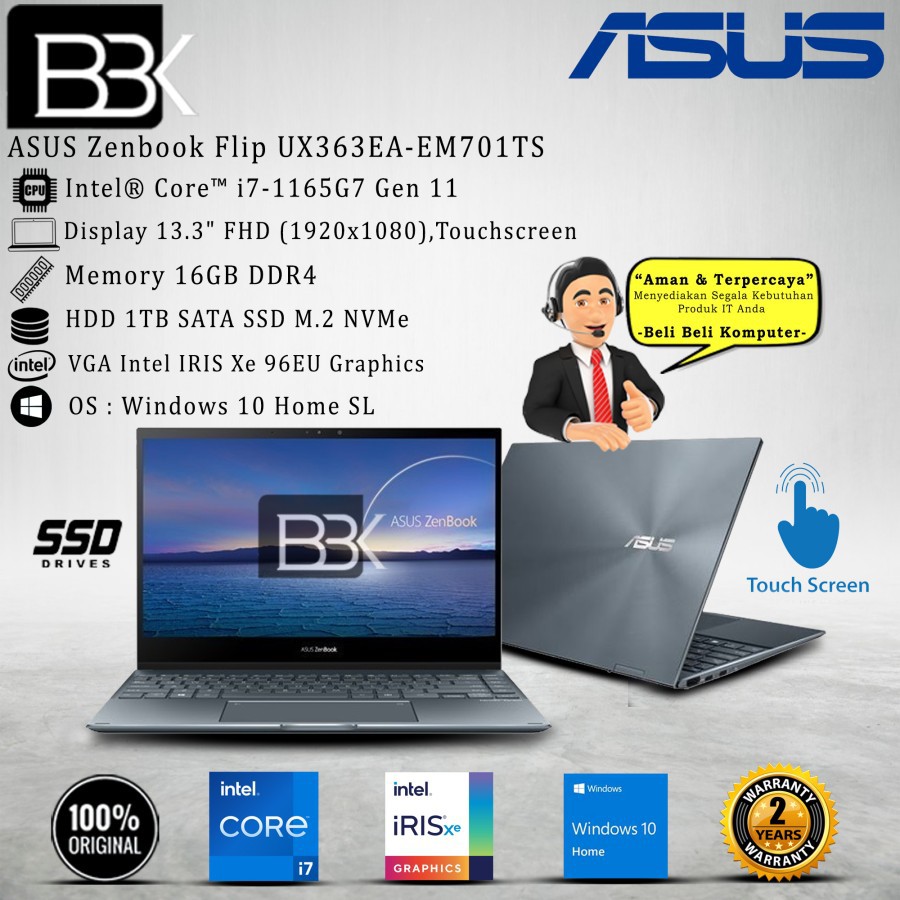 ASUS Zenbook Flip UX363EA-EM701TS i7-1165G7 16GB 1TB SSD W10HSL 2Yr