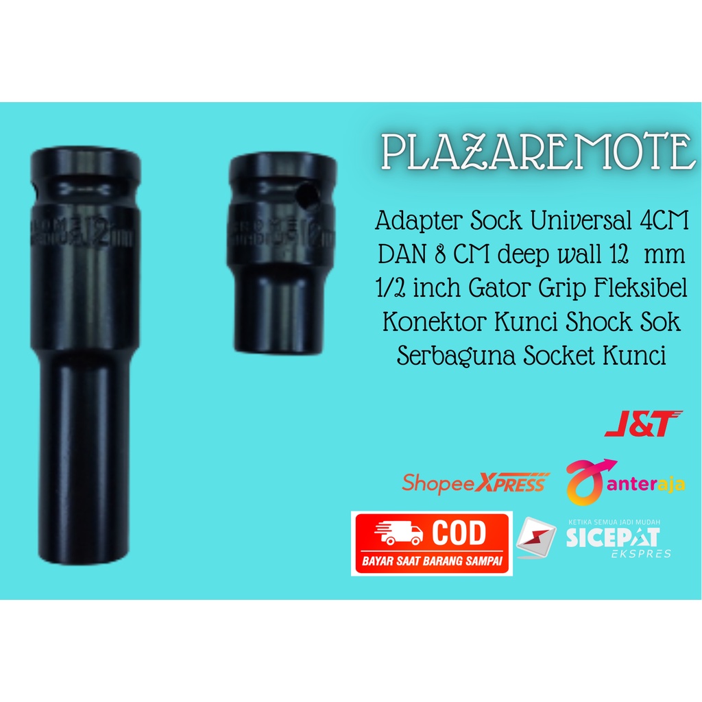 Adapter Sock Universal 4CM DAN 8 CM deep wall 12 mm 1/2 Gator Grip Fleksibel Konektor Kunci Shock Sok Serbaguna Socket Kunci