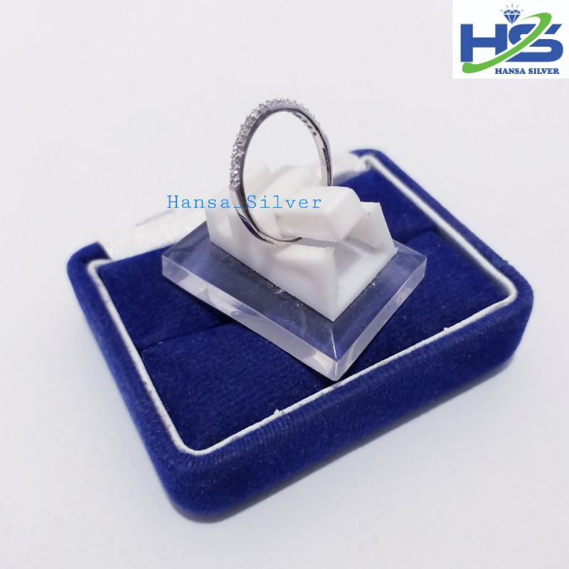 Cincin Perak Wanita Asli Silver 925 Lapis Emas Putih Model Listring Satu Baris Permata - Cincin Anti Karat