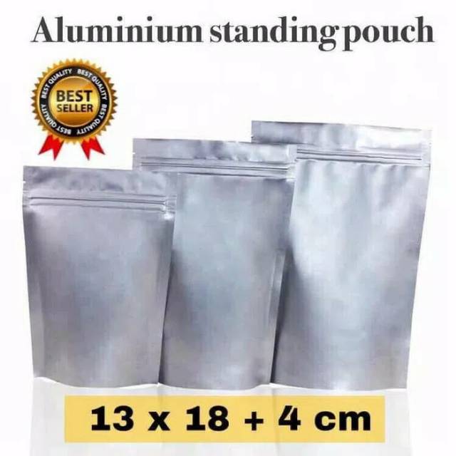 Aluminium foil full standing pouvh kemasan kopi dan makanan ziplock bag aluminium