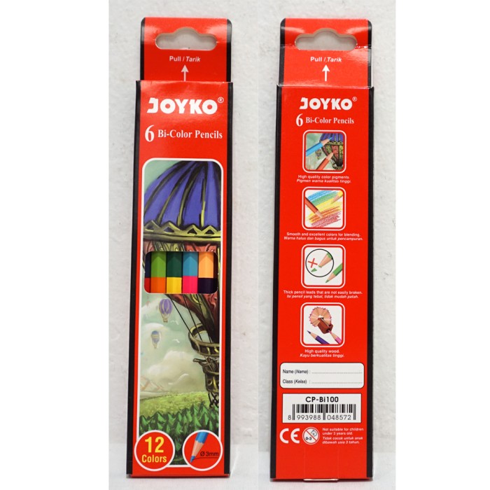 Joyko Pensil Warna Bicolor 2 sisi 12 Warna (CP-Bi100)