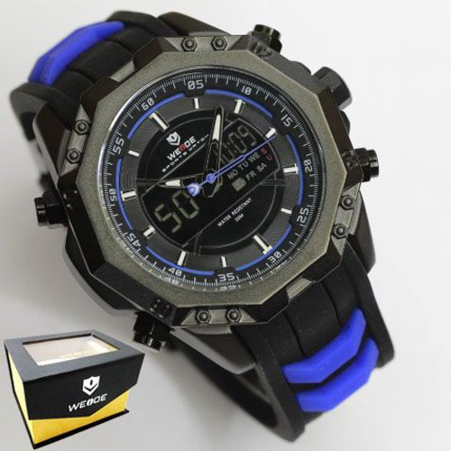 Jam Tangan Sport Pria Weide WH 6406 Original Dual Time Rubber