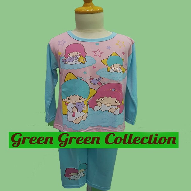 Baju Tidur Piyama kaos anak premium karakter little twin stars blue