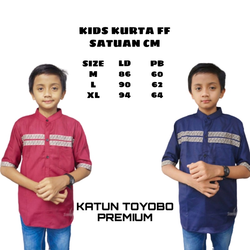 Baju Koko Kurta FF Anak 6Tahun-15Tahun M L XL Kurta FF Koko Anak Bahan Katun Toyobo Premium