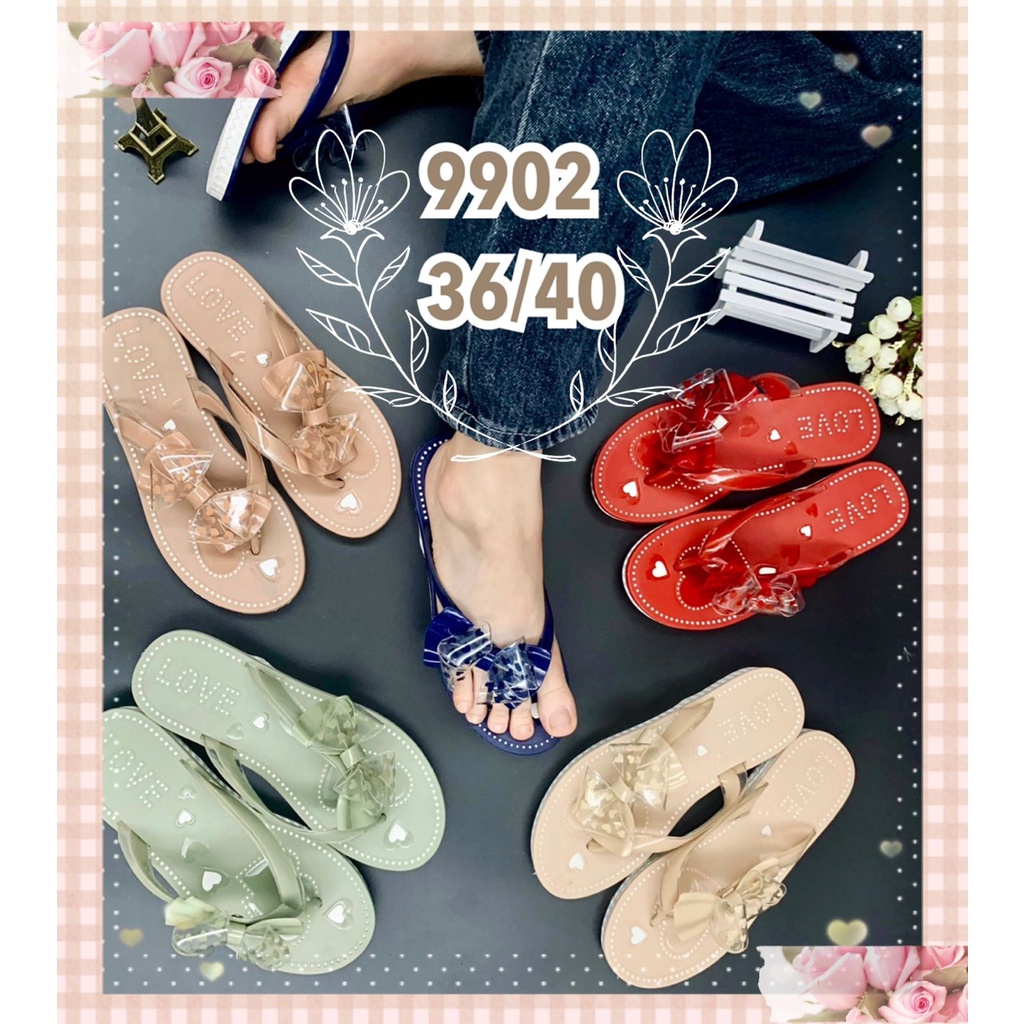 Sandal Jepit Pita Polkadot Tatak Love Super Cantik Korea Wanita Impor MGR Mokaya Morego Balance Breslin / Size 36-40 (9902)