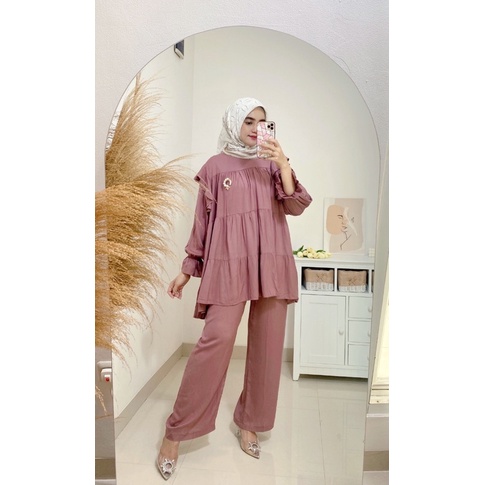 Queena set pants / tunik set kulot / baju set celana