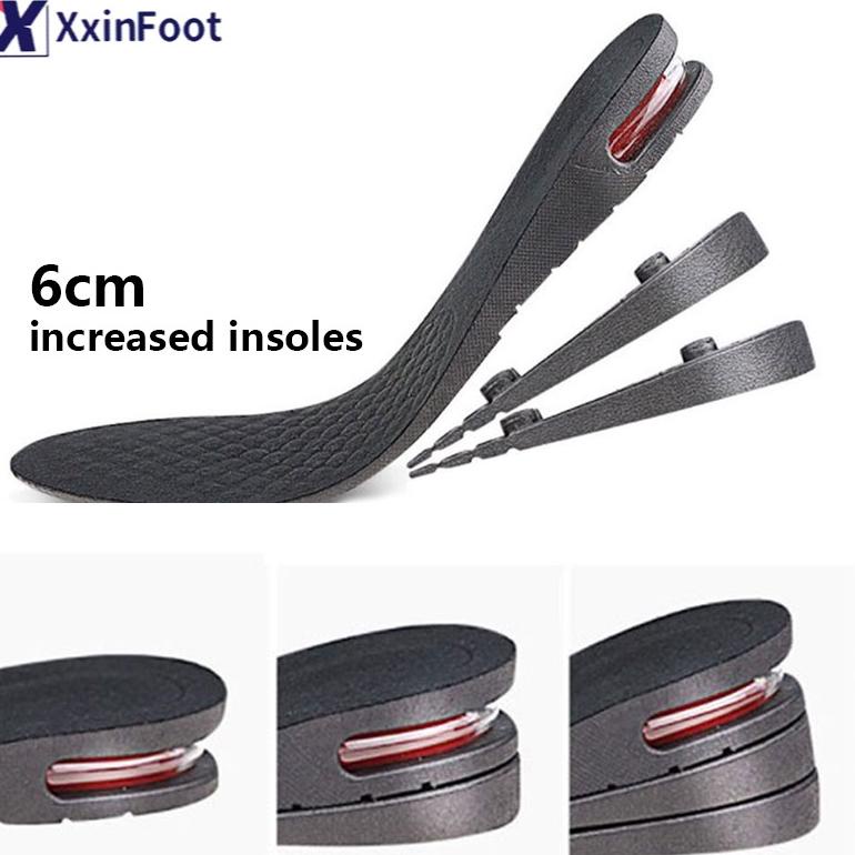WGP.10Jn22ᵀ | 6 cm Tinggi Meningkatkan Sol 3-lapisan Air Cushion Heel Insert Lift Sepatu Insole untu