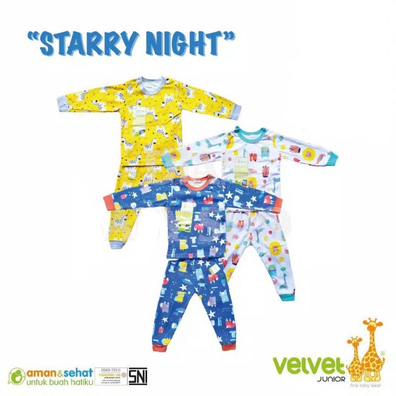 VELVET 3 pcs Setelan Bayi Lengan Panjang / Piyama Kancing Pundak Uk. S - L