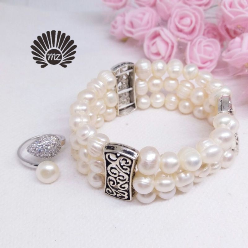 Set Perhiasan Mutiara Lombok//Gelang Casandra dan Cincin//Mutiara Lombok