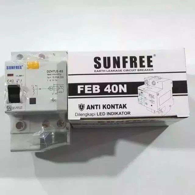 Sunfree FEB 40N Anti Kontak Listrik / Anti Konslet ELCB / MCB 40 A Dengan Indikator LED