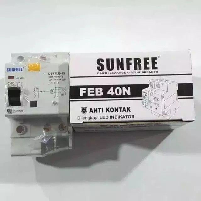 Sunfree FEB 40N Anti Kontak Listrik / Anti Konslet ELCB / MCB 40 A Dengan Indikator LED