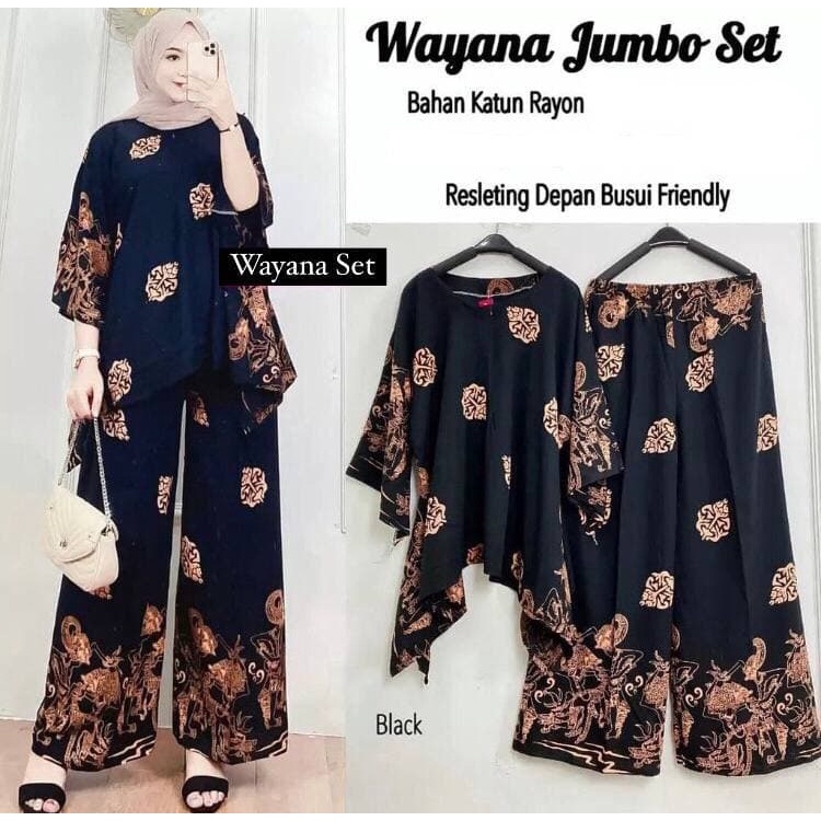 Wayana Set Jumbo - One Set Jumbo Katun Rayon Tidie Premium Busui Setelan Wanita Waka Waka Set Celana Panjang Bigsize LD 140 cm